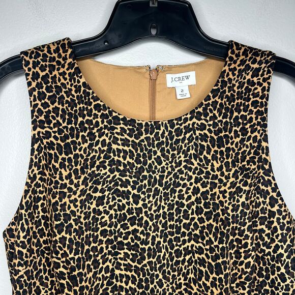 J.Crew Women's Leopard Animal Print Sheath Dress Size 2 Sleeveless Knee-Length - Picture 3 of 12